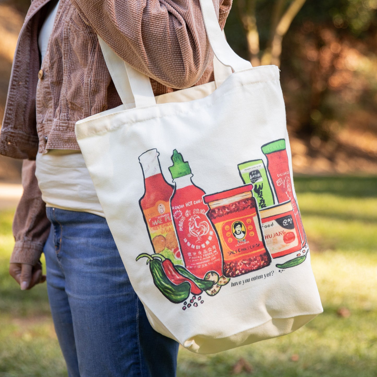 Close up of Asian Sauces on Tote Bag