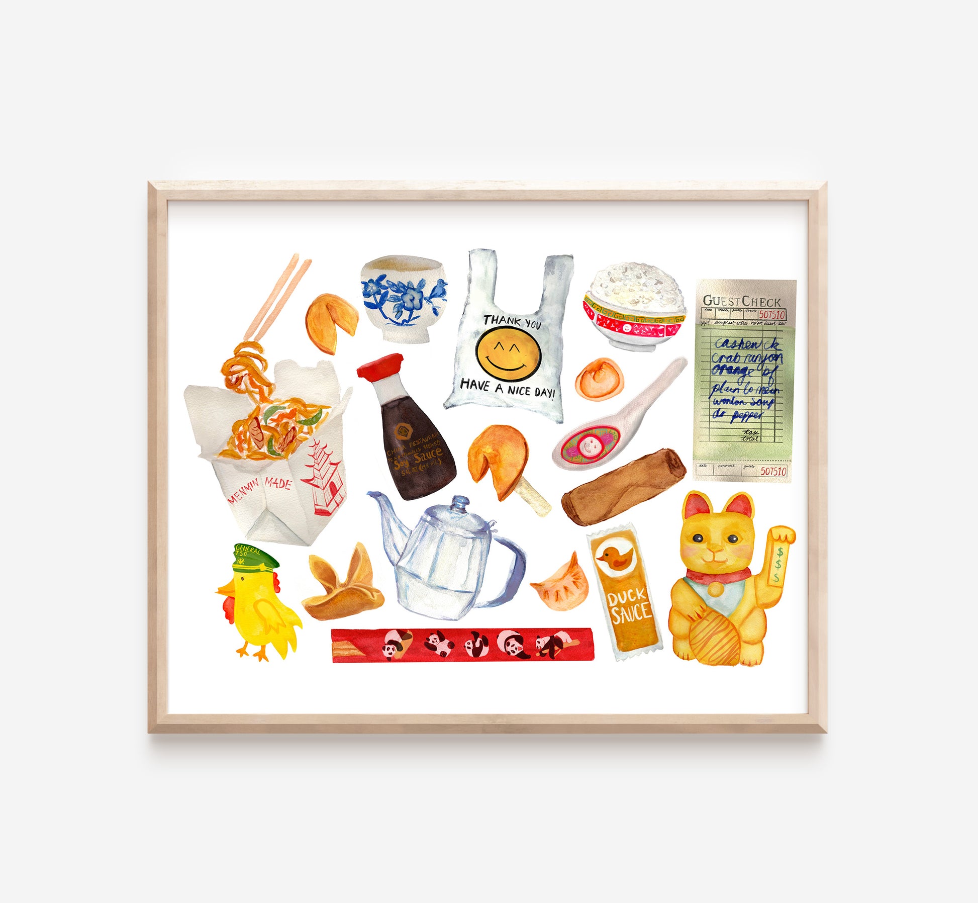 art print with traditional Chinese restaurant takeout items