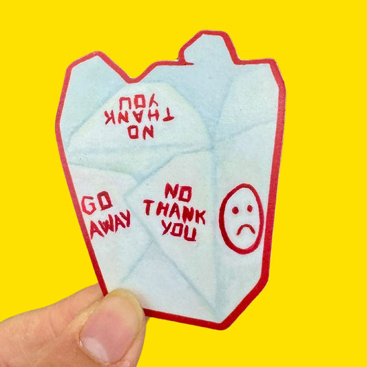 Go Away No Thank You Sad Face Chinese Takeout Box Sticker