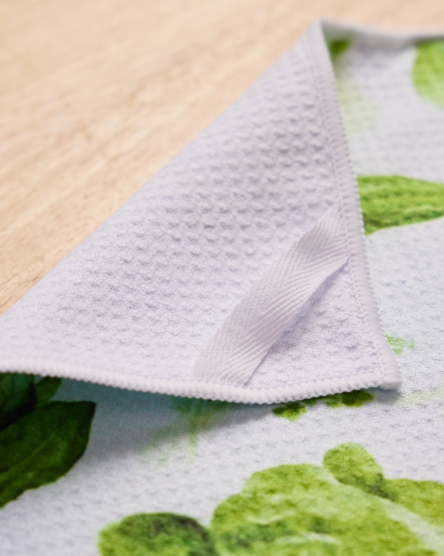 close up of towel loop sewn in a corner