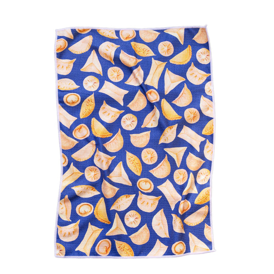 Unfolded Blue watercolor Potsticker Tea Towel