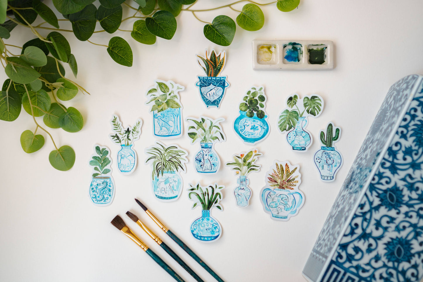 A collection of Menmin Made's Zodiac Plant Stickers, including Year of the Monkey + Monstera Sticker.