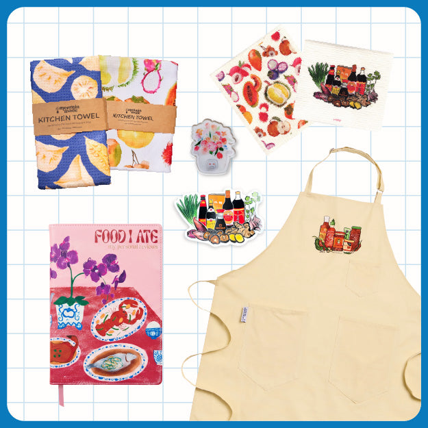 The Ultimate Kitchen Lover Bundle — apron, kitchen towel, Swedish dishcloth, Asian Sauces Sticker, Food I Ate journal and Rice Cooker Florals Magnet
