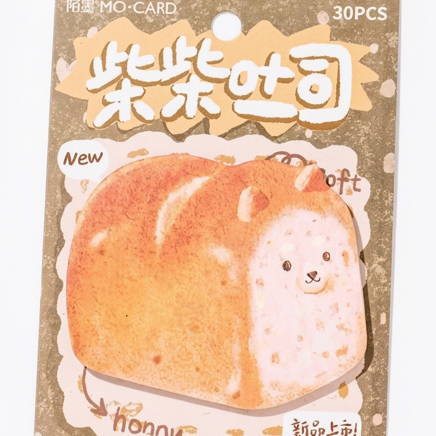 Cute Shiba Inu bread toast sticker pack packaging, 30pcs, kawaii bakery-style design