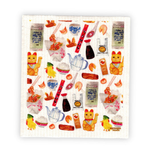 Swedish dishcloth with classic Chinese takeout items