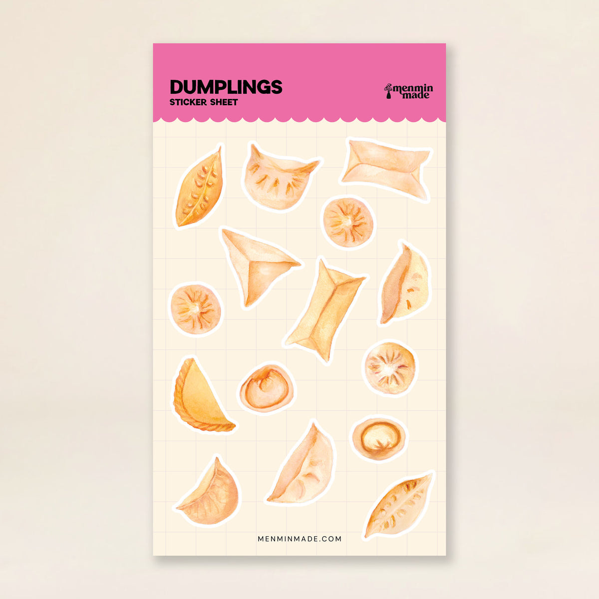 Dumplings sticker sheet with pleated dumplings, wontons and buns by Menmin Made
