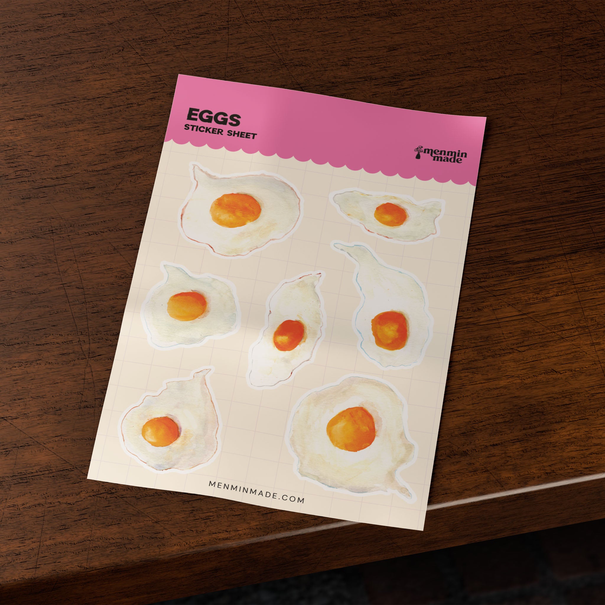 Eggs sticker sheet on a wooden table
