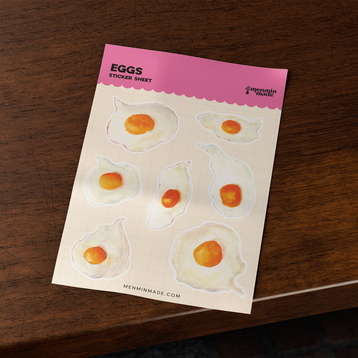 Eggs sticker sheet on a wooden table