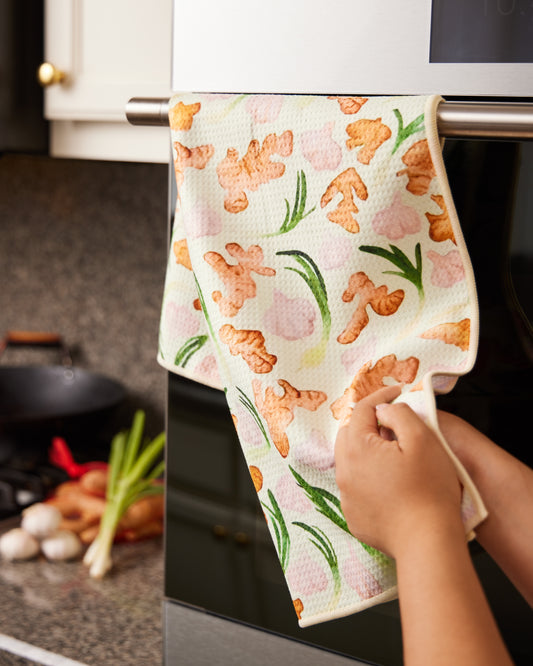 Ginger Garlic Scallion Microfiber Waffle Weave Kitchen Towel
