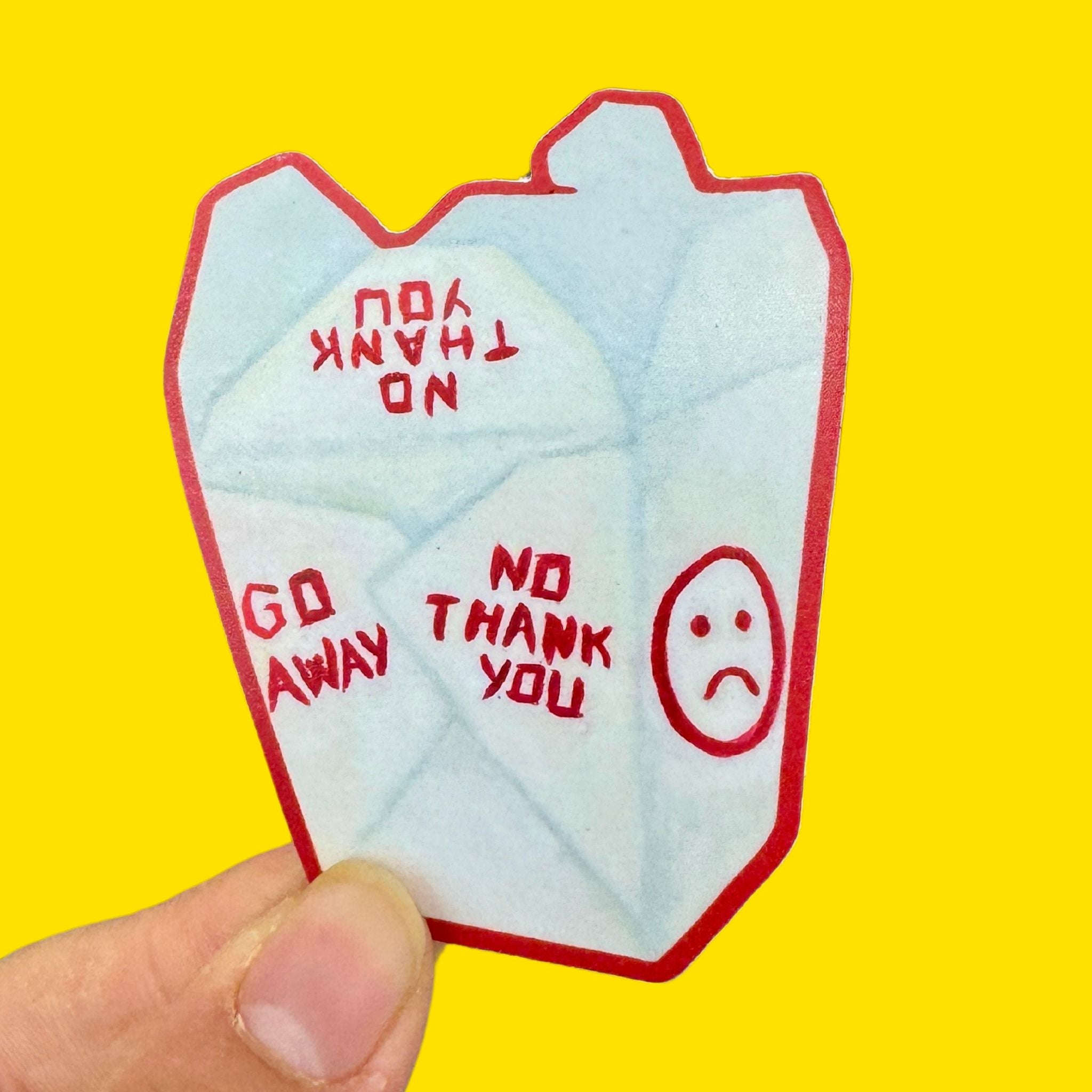 Go Away No Thank You Sad Face Chinese Takeout Box Sticker