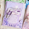 100-sheet purple vintage scrapbook paper pack — floral, damask, lace, and starlit prints in lavender and plum