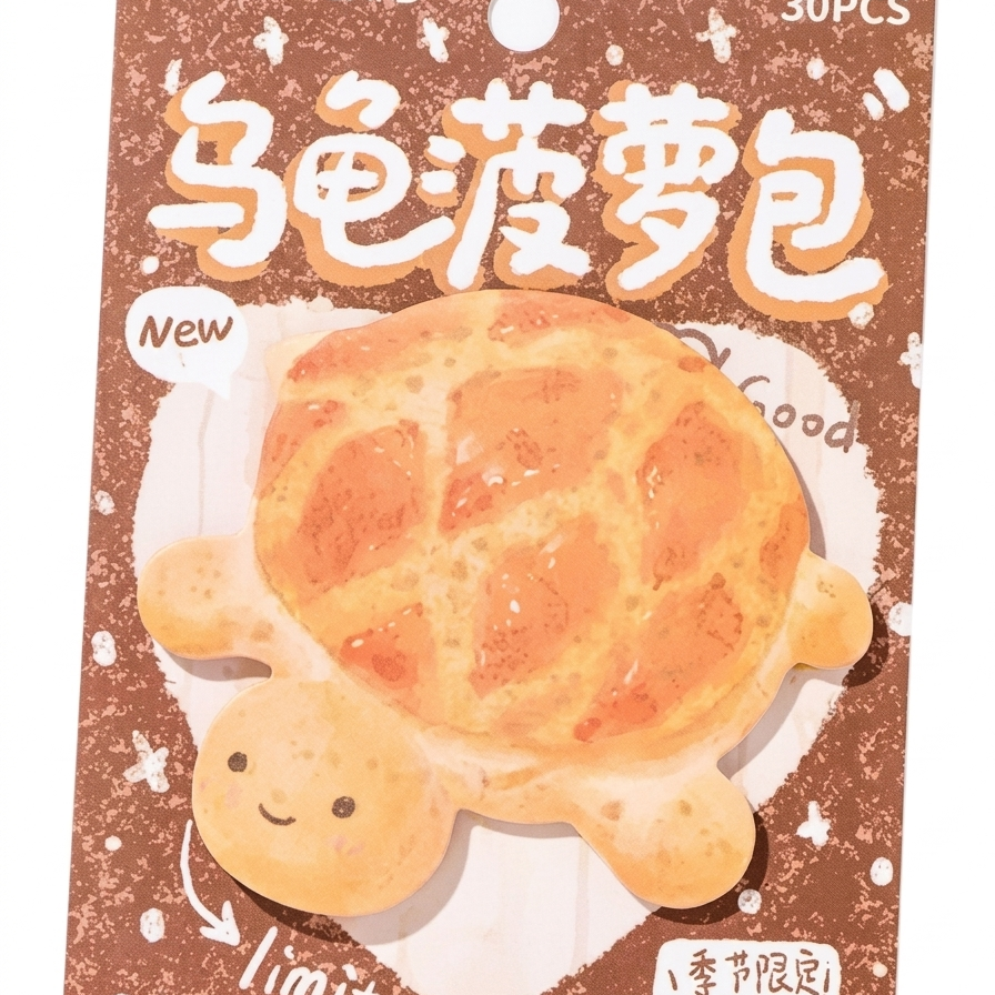 Cute turtle pineapple bun sticker pack packaging, 30pcs, illustrated bakery-style design