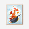 art print of flowers blooming from a wok with blue background