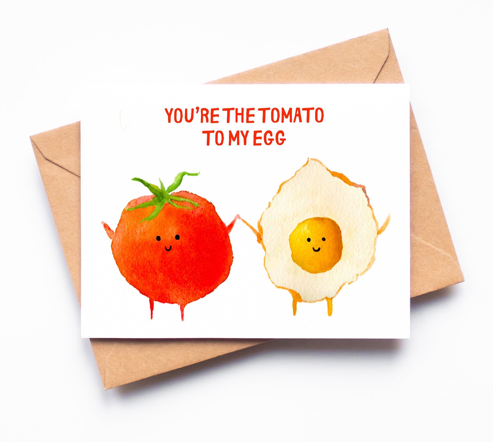 Happy Tomato and Happy Egg holding hands,You're the tomato to my egg card