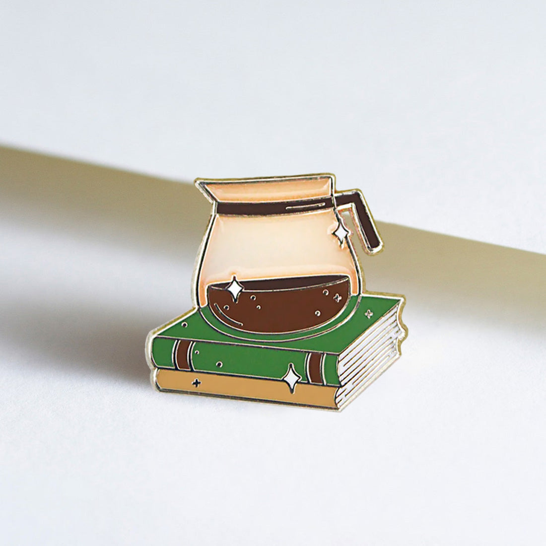 Coffee and Books enamel pin close up