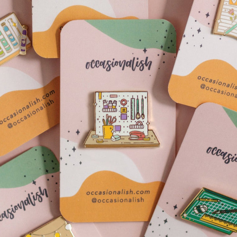 Creative Corner enamel pin styled