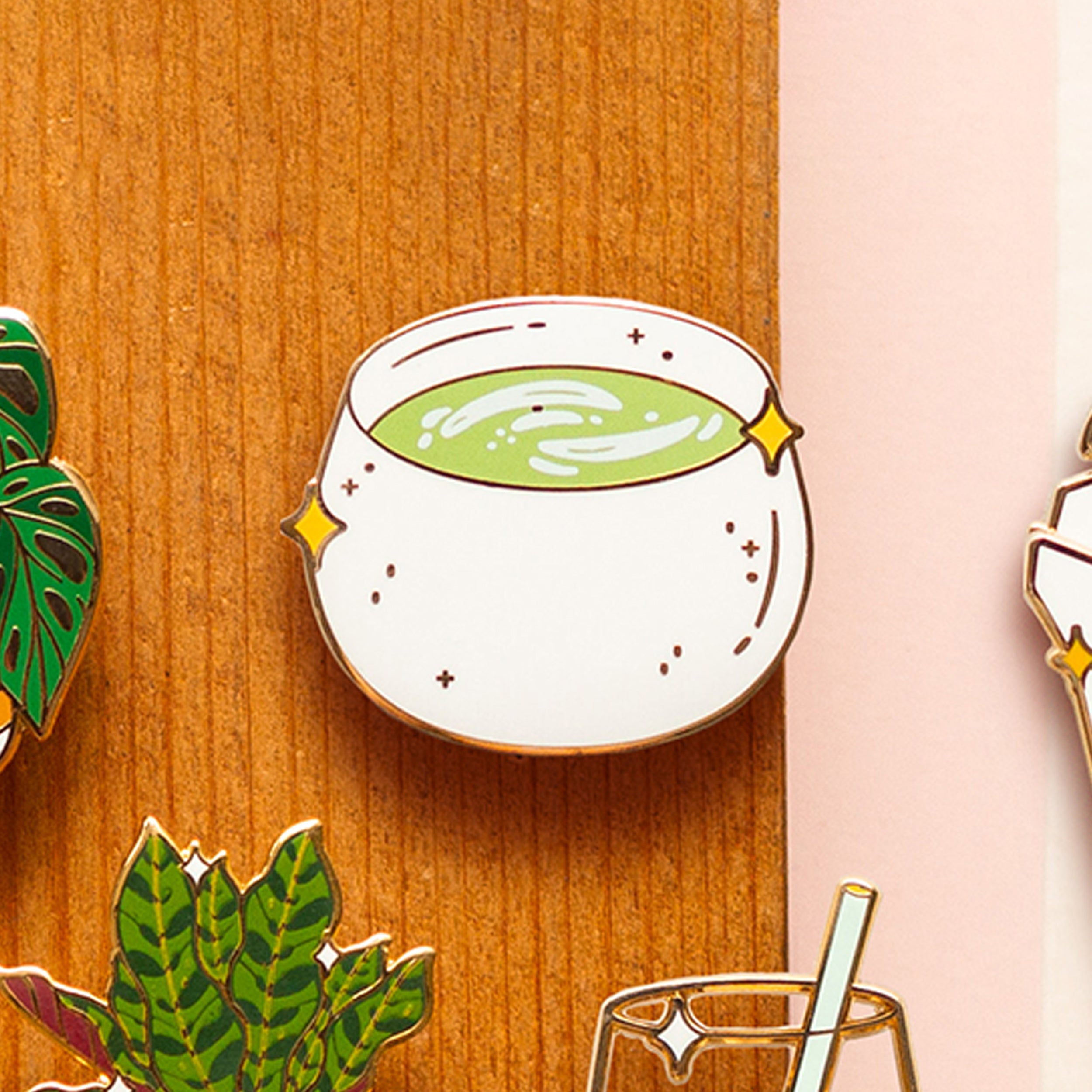Matcha Latte enamel pin detail