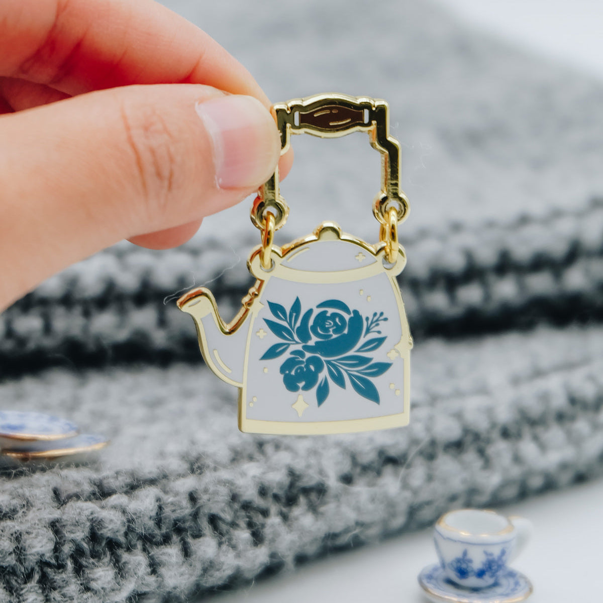 Teapot enamel pin detail