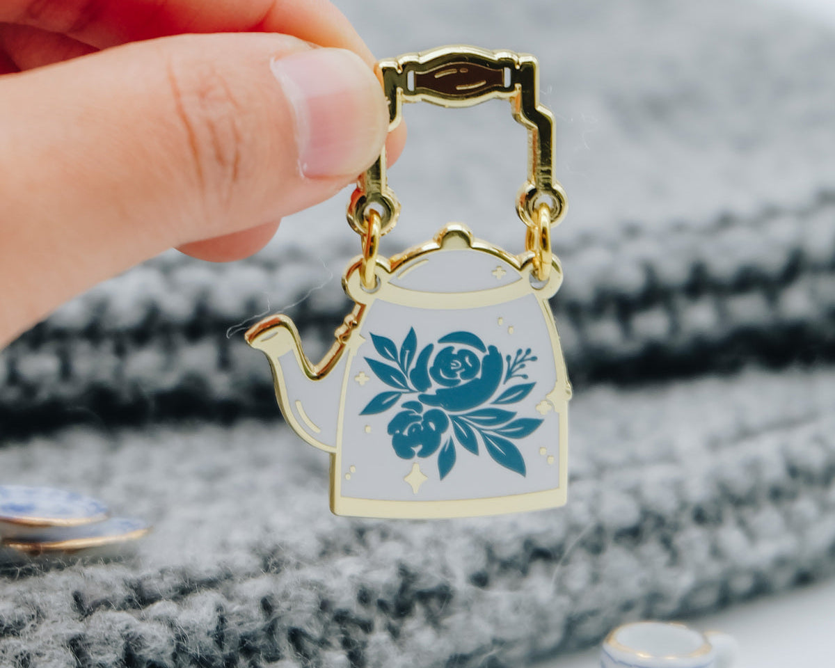 Teapot enamel pin detail