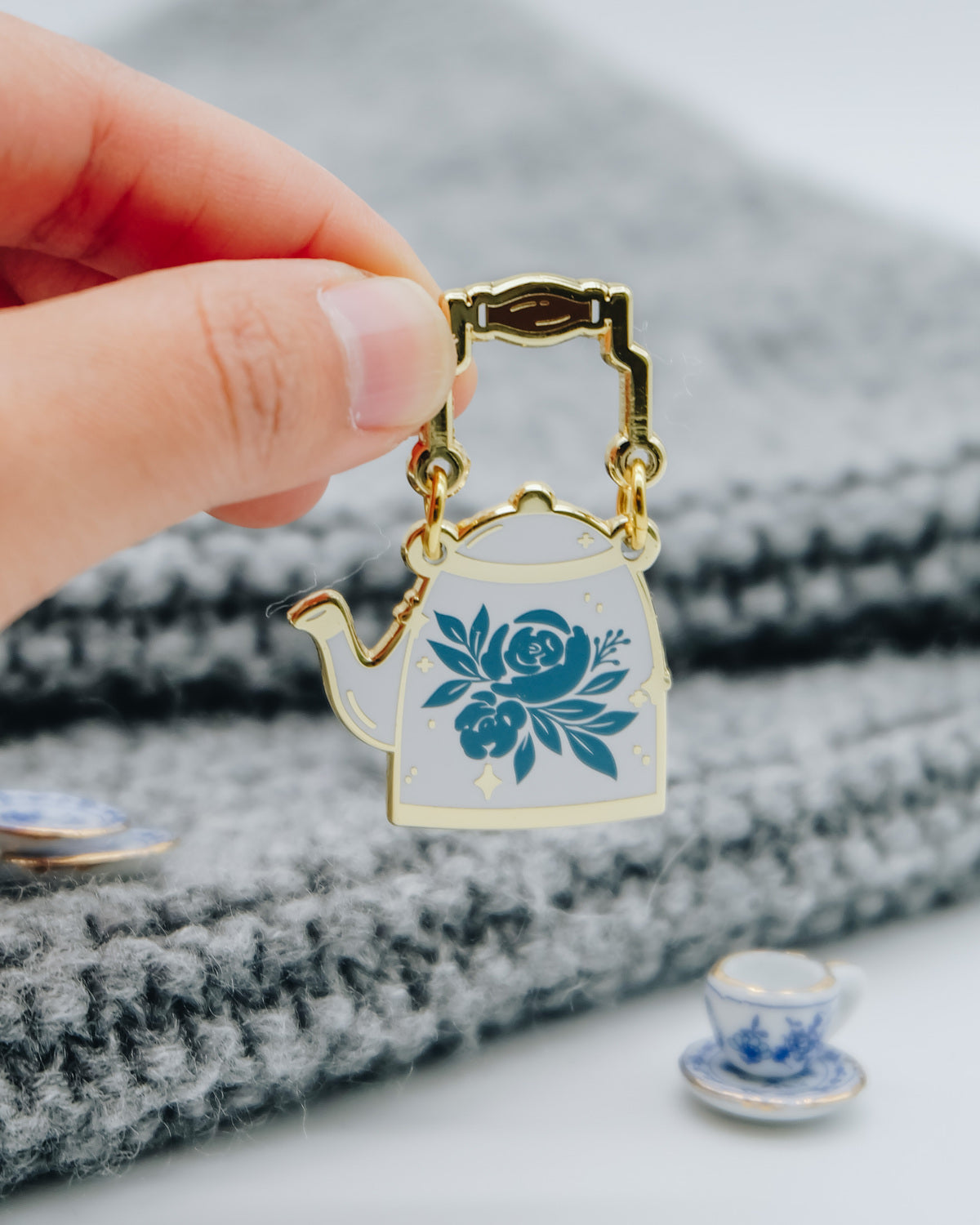 Teapot enamel pin detail