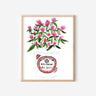 Resilience Asian Florals Soy Sauce Print. A print depicting a bundle of pink globe amaranths inside a soy sauce bucket.