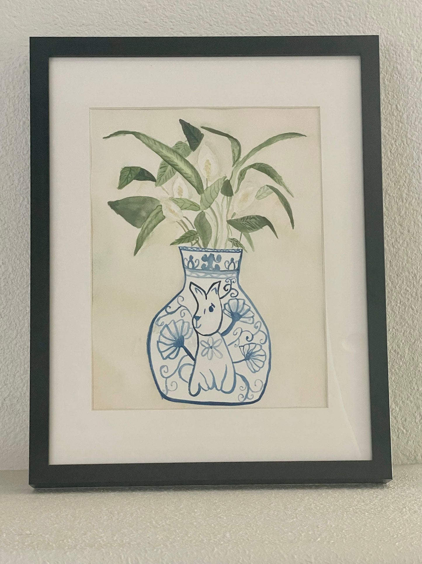 "Rabbit + Peace Lily" Original Watercolor Painting