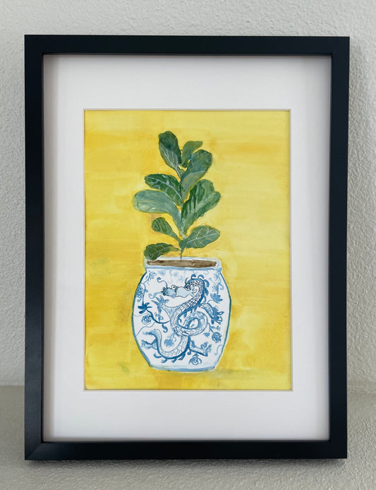 "Fiddle-Leaf Fig + Dragon" Original Watercolor Painting