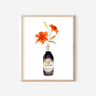 A watercolor art print of two orange tiger lilies in a Kikkoman soy sauce bottle.